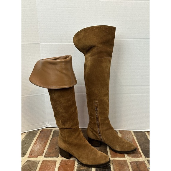 J.CREW Shoes - J. Crew Suede Brown Suede Tall Boots Over the‎ Knee Fold Women's 6 All Leather